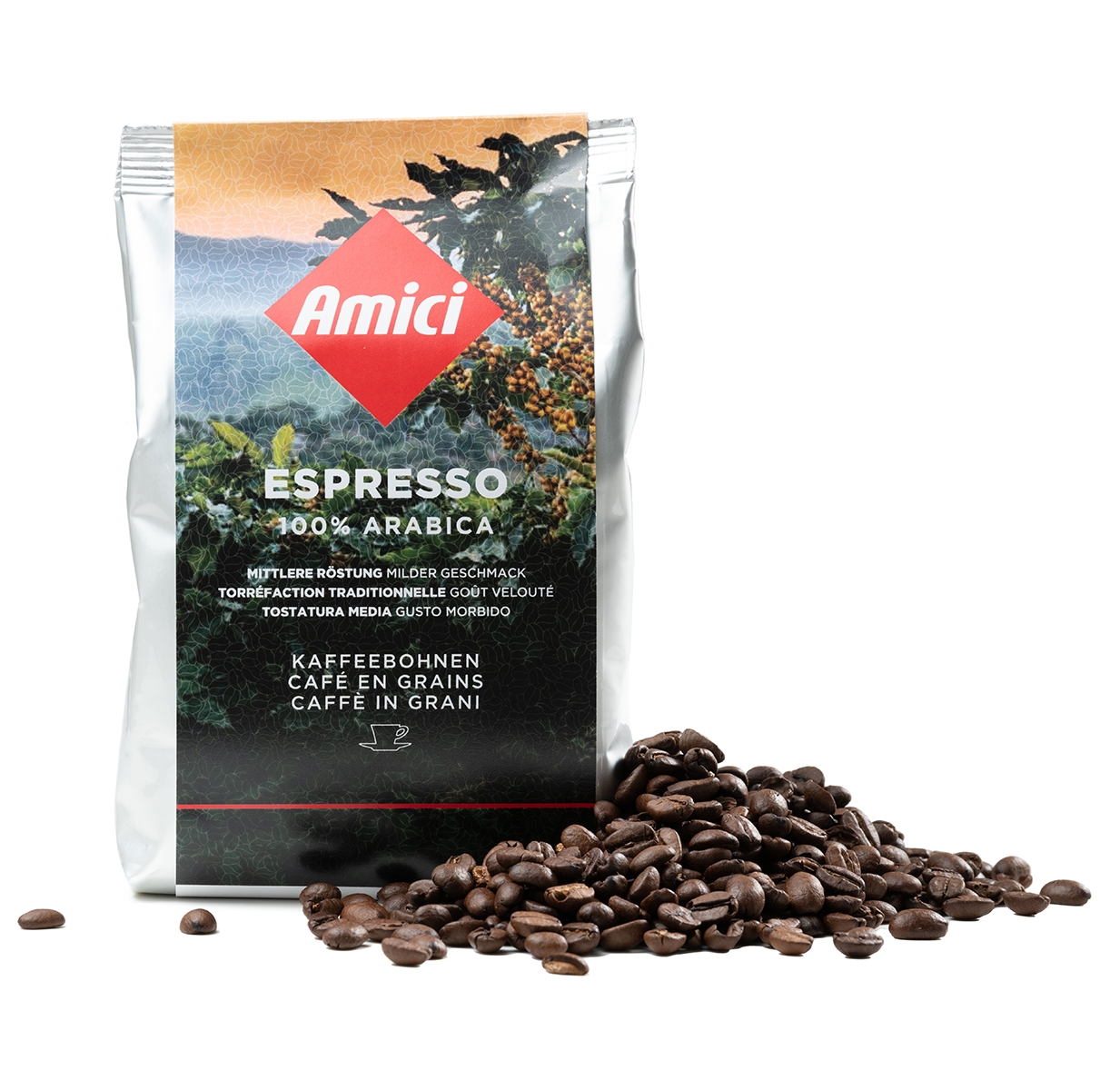 Sachet de 250g café moulu pour Espresso Amici Caffè, Torréfaction foncée